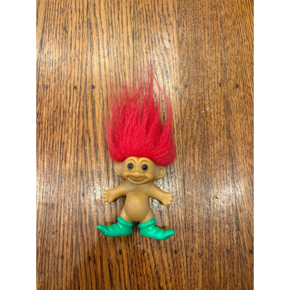 Vintage Russ Berrie Merry Little Troll Doll Red Hair Green Boots Elf 3" 90s